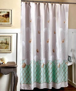 Seashell Starfish Coastal Shower Curtain for Nantucket Nautical Seaside Bath Decor