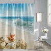Seashell Starfish Sand Blue Sky Beach Theme Shower Curtain - Coastal Bathroom Curtains