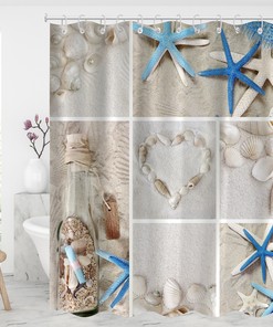 Seashell Starfish Shower Curtain with Modern Fabric for Bathroom Decor - Waterproof and Rust-Resistant