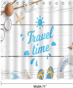 Seashell Starfish Summer Beach Shower Curtain, Modern Travel Theme Art For Coastal Bathroom Decor