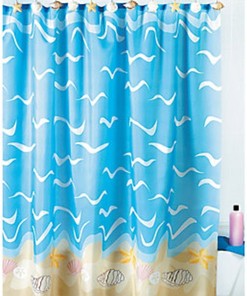 Seashell, Starfish, and Sand Dollar Shower Curtain for Nautical Seaside Bath Decor