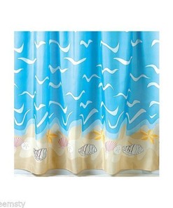 Seashell, Starfish, and Sand Dollar Shower Curtain for Nautical Seaside Bath Decor