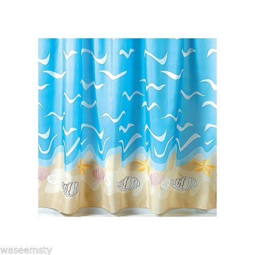 Seashell, Starfish, and Sand Dollar Shower Curtain for Nautical Seaside Bath Decor