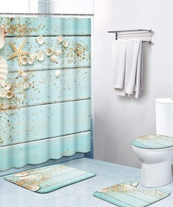 Seashell Wooden Nautical Beach House Waterproof Shower Curtain