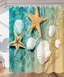 Seashell and Starfish Beach Shower Curtain for Bathroom Fabric Home Decor 
