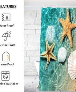 Seashell and Starfish Beach Shower Curtain for Bathroom Fabric Home Decor
