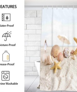 Seashell and Starfish on Sandy Beach Print Shower Curtain for Bathroom Fabric Home Decor