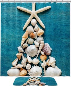 Seashells And Starfish Christmas Tree Shower Curtain For A Beachy Bathroom