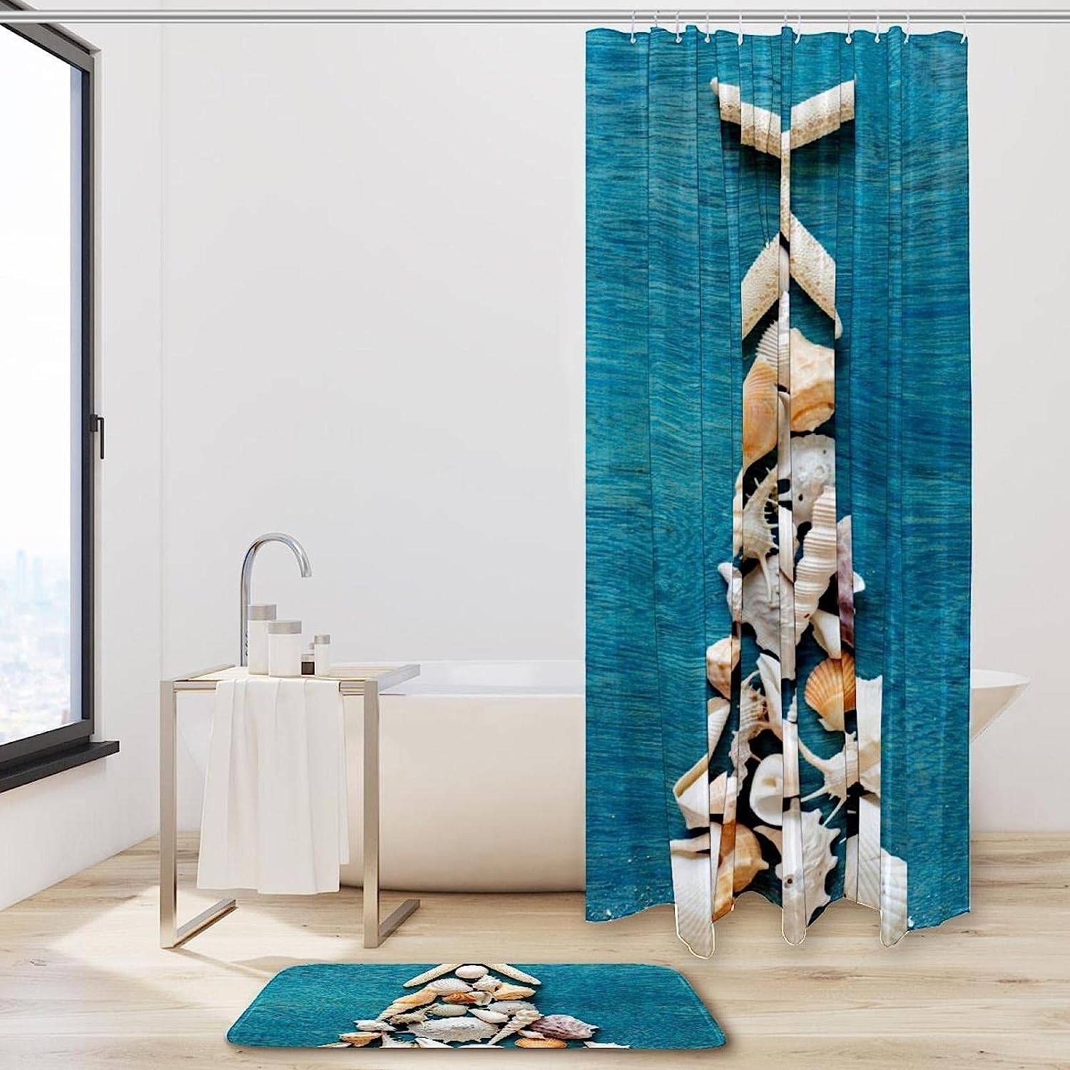 Seashells And Starfish Christmas Tree Shower Curtain For A Beachy Bathroom - Image 2