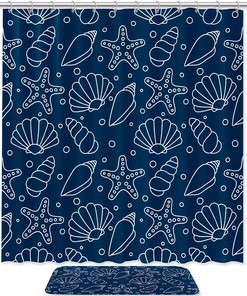 Seashells And Starfish Unique Shower Curtain Design 