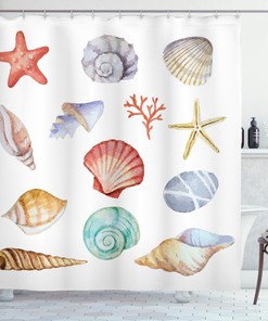 Seashells Animals Print Shower Curtain for Summer Bathroom Decor 