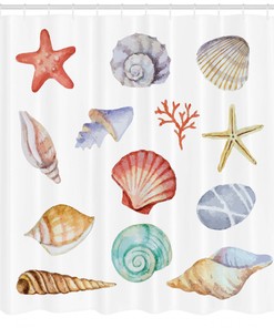 Seashells Animals Print Shower Curtain for Summer Bathroom Decor