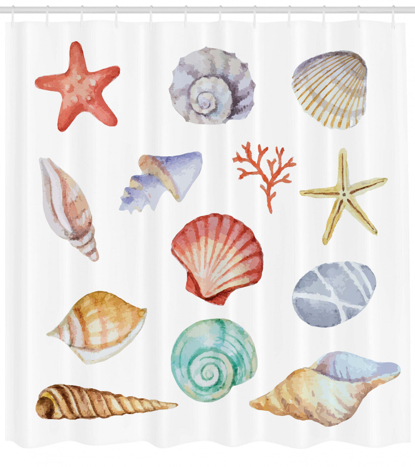 Seashells Animals Print Shower Curtain for Summer Bathroom Decor