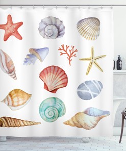 Seashells Animals Print Shower Curtain for Summer Bathroom Decor