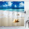 Seashells Ocean Decor Shower Curtain with Picture of Bright Sunny Sand Waves