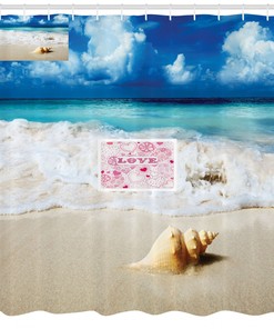 Seashells Ocean Decor Shower Curtain with Picture of Bright Sunny Sand Waves