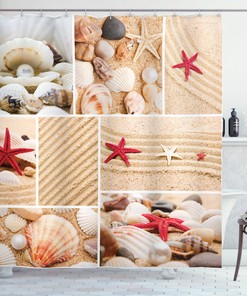 Seashells Starfishes Print Shower Curtain for a Beachy Bathroom