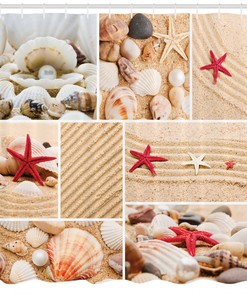 Seashells Starfishes Print Shower Curtain for a Beachy Bathroom