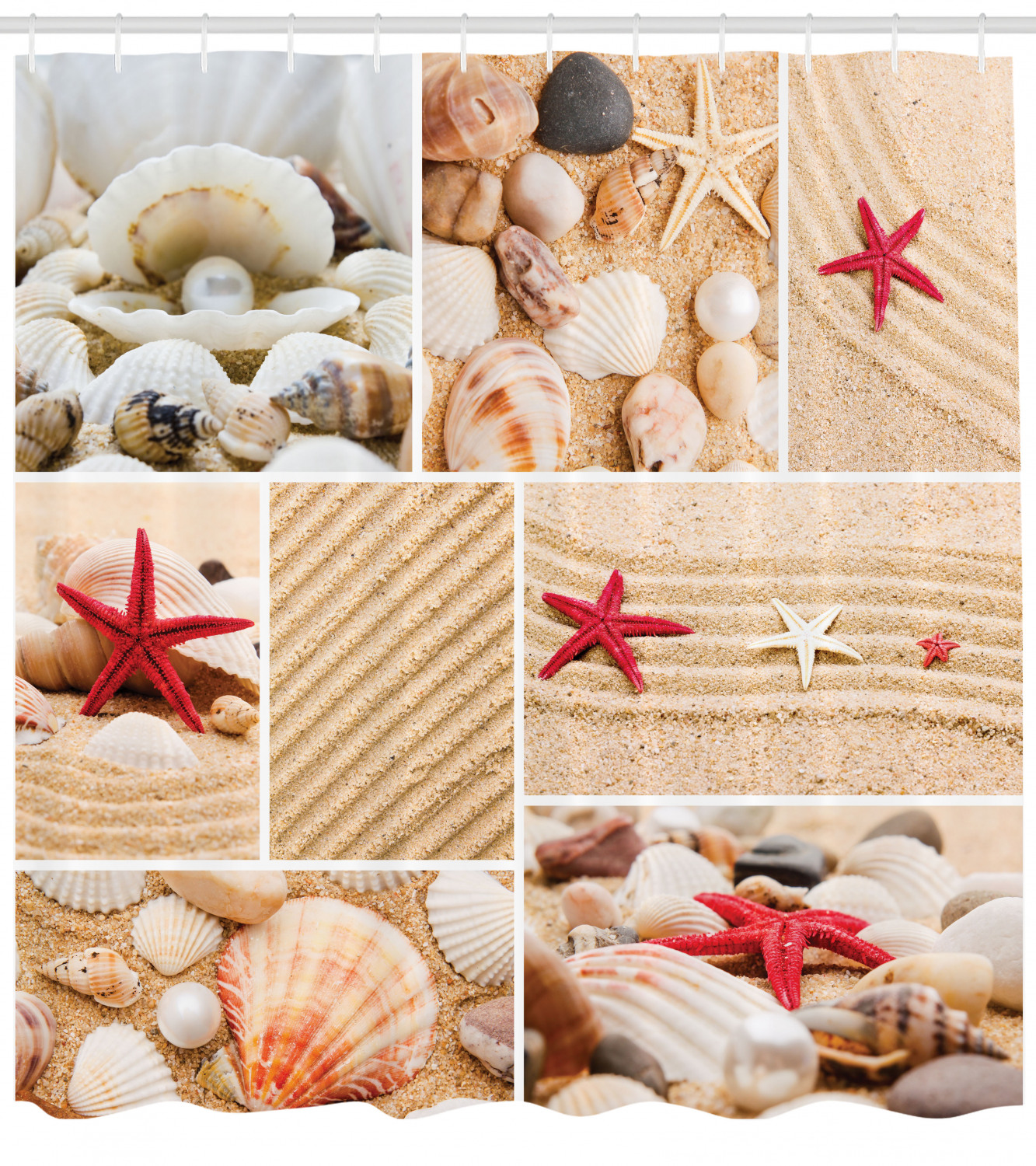 Seashells Starfishes Print Shower Curtain for a Beachy Bathroom