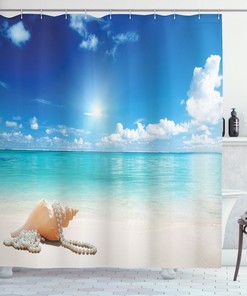 Seashells Tropical Beach Ocean Print Shower Curtain for Bathroom