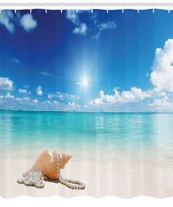 Seashells Tropical Beach Ocean Print Shower Curtain for Bathroom