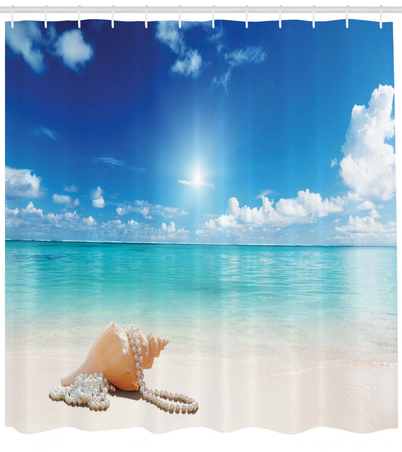 Seashells Tropical Beach Ocean Print Shower Curtain for Bathroom