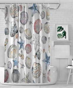 Seashells Watercolor Butterfly Shower Curtain, Decorative Bathroom Curtain with Seashell Theme and VISALUNA Keyword