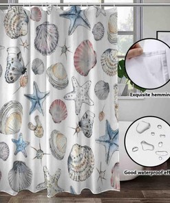 Seashells Watercolor Butterfly Shower Curtain, Decorative Bathroom Curtain with Seashell Theme and VISALUNA Keyword