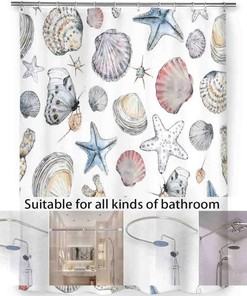 Seashells Watercolor Butterfly Shower Curtain, Decorative Bathroom Curtain with Seashell Theme and VISALUNA Keyword