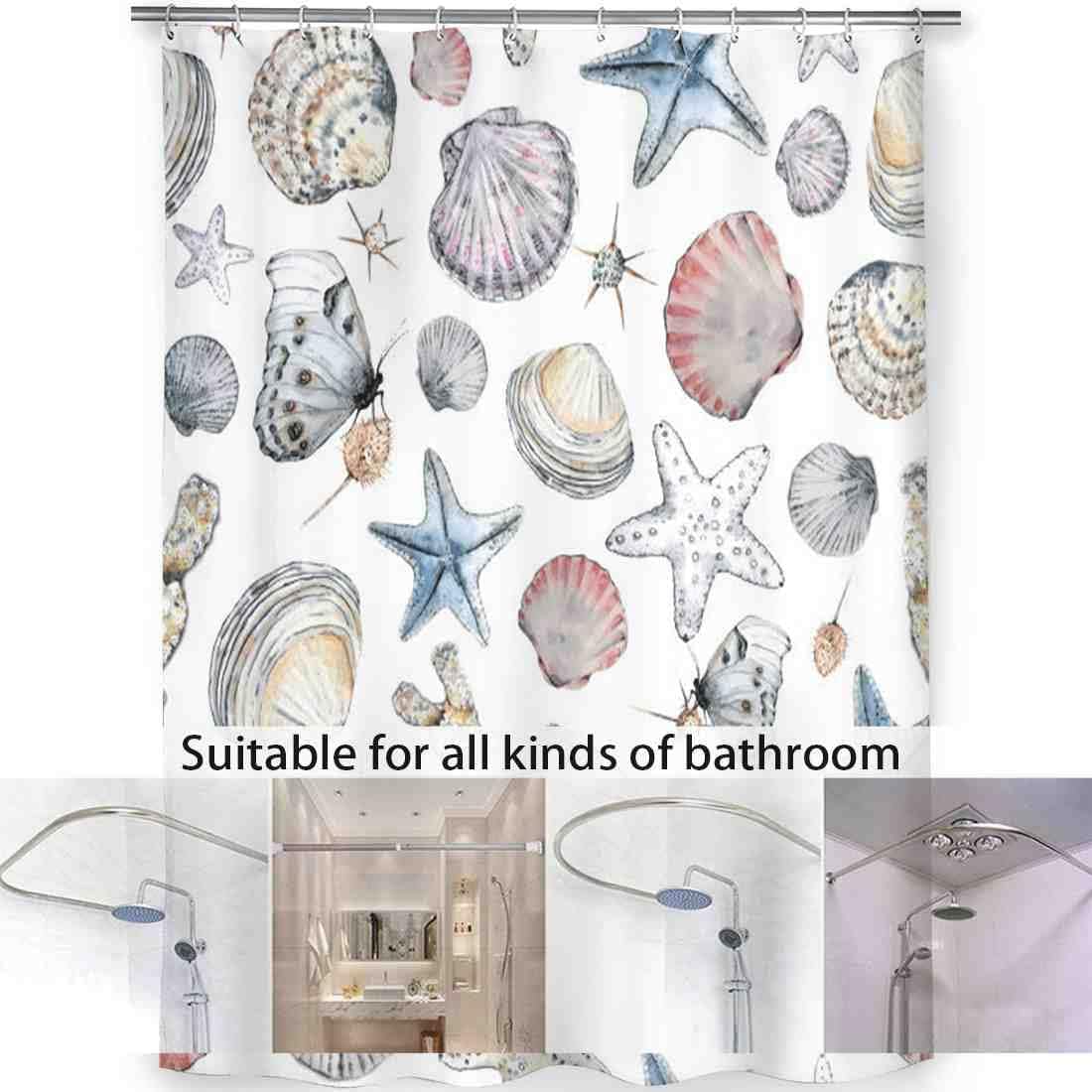 Seashells Watercolor Butterfly Shower Curtain, Decorative Bathroom Curtain with Seashell Theme and VISALUNA Keyword