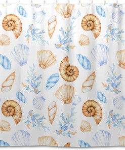 Seashells and Corals Shower Curtain Modern Home Bathroom Hotel Spa Decorations Waterproof Fabric