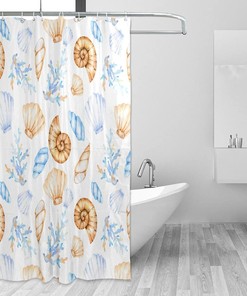 Seashells and Corals Shower Curtain Modern Home Bathroom Hotel Spa Decorations Waterproof Fabric