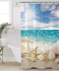 Seashells and Starfish Vintage Shower Curtain for a Beachy Bathroom