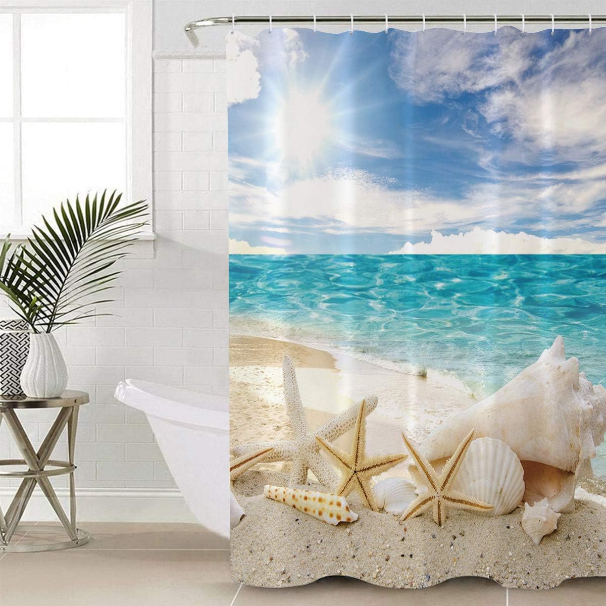 Seashells and Starfish Vintage Shower Curtain for a Beachy Bathroom