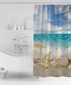 Seashells and Starfish Vintage Shower Curtain for a Beachy Bathroom