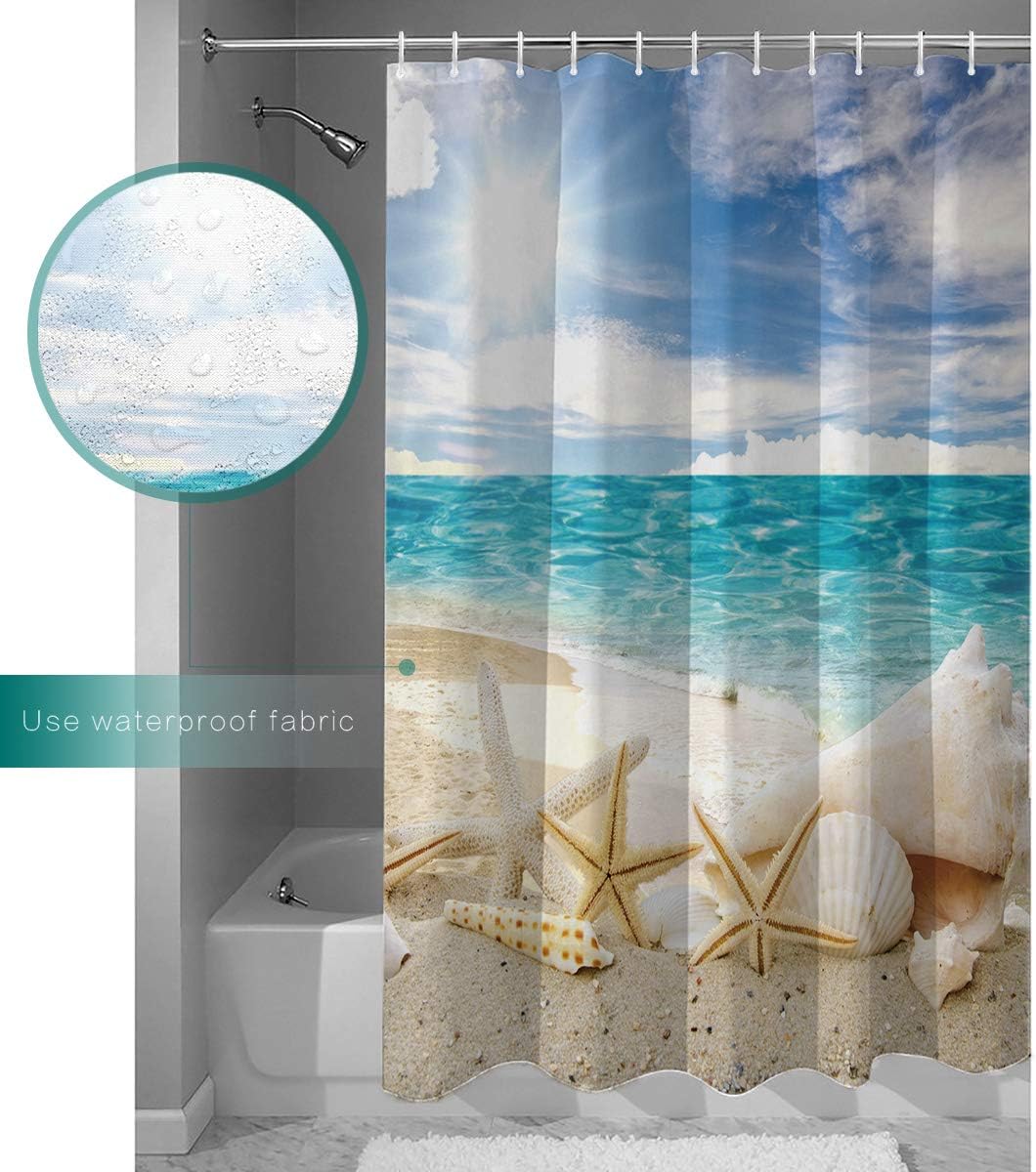 Seashells and Starfish Vintage Shower Curtain for a Beachy Bathroom