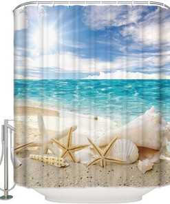 Seashells and Starfish Vintage Shower Curtain for a Beachy Bathroom