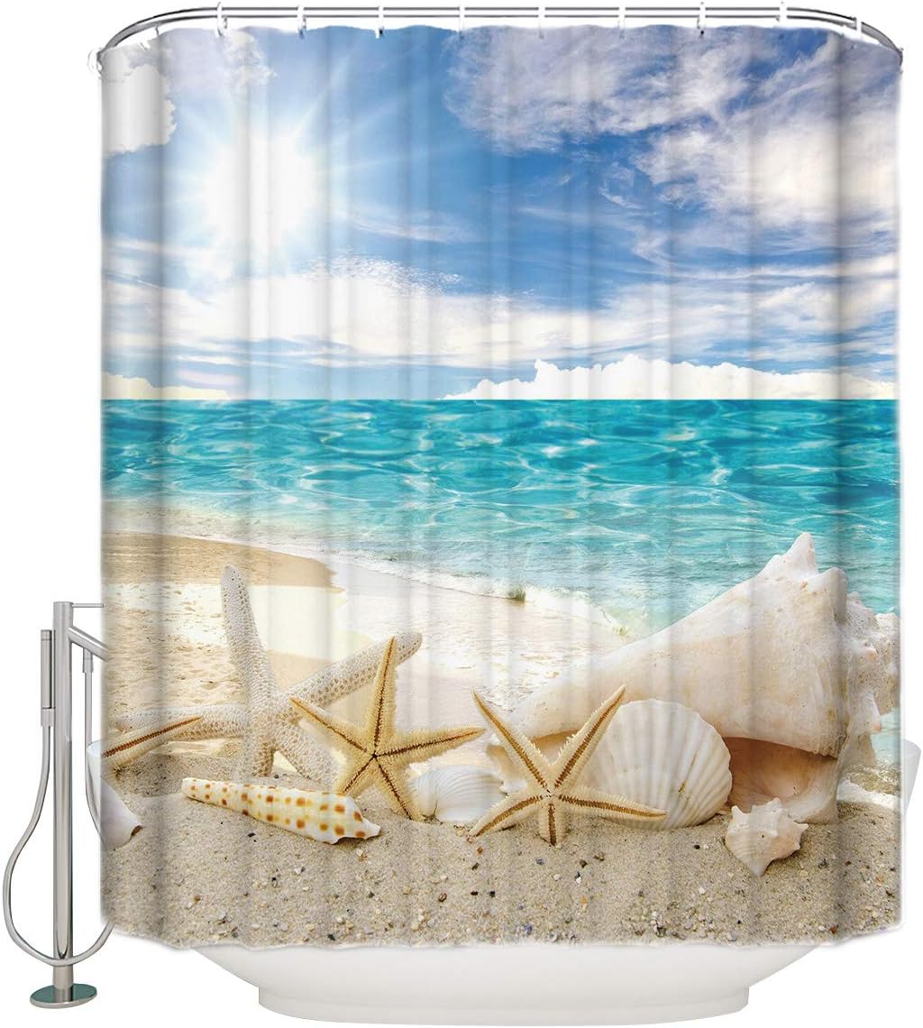 Seashells and Starfish Vintage Shower Curtain for a Beachy Bathroom