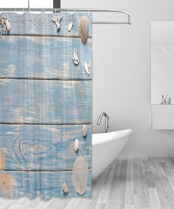 Seashells on Wooden Plank Shower Curtain Modern Home Bathroom Hotel Spa Decorations Waterproof Fabric