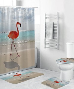 Seaside Flamingo Shower Curtain for Bathroom - At-Home Tropical Beach Decor