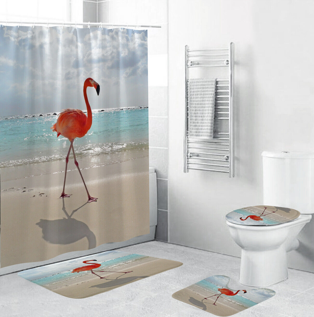 Seaside Flamingo Shower Curtain for Bathroom - At-Home Tropical Beach Decor