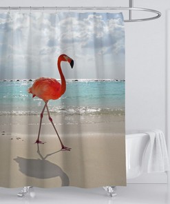 Seaside Flamingo Shower Curtain for Bathroom - At-Home Tropical Beach Decor