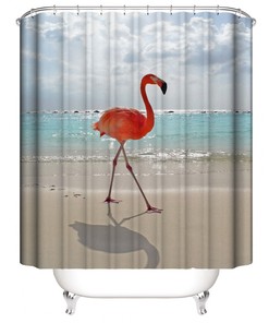 Seaside Flamingo Shower Curtain for Bathroom - At-Home Tropical Beach Decor