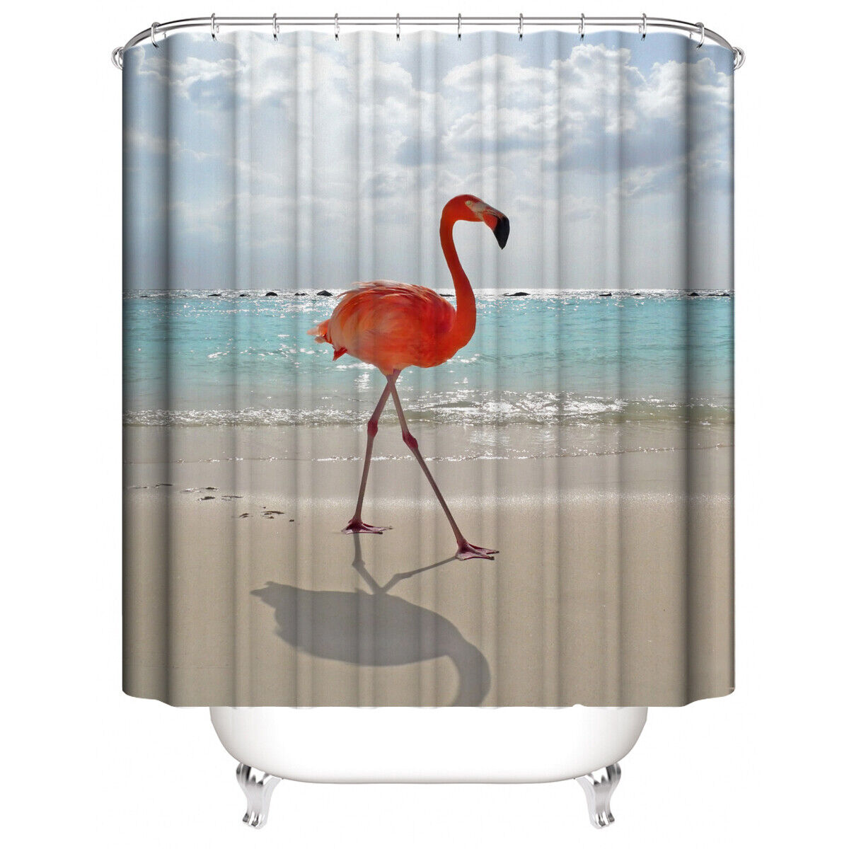 Seaside Flamingo Shower Curtain for Bathroom - At-Home Tropical Beach Decor