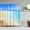 Seaside Navy Sky Seashells Decorative Shower Curtain With Hibiscus Flowers