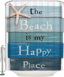 Seaside Scene Shower Curtain with Seashell and Starfish Print for Bathroom - Fabric Shower Curtain for Bathrooms
