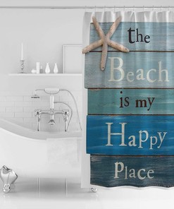 Seaside Scene Shower Curtain with Seashell and Starfish Print for Bathroom - Fabric Shower Curtain for Bathrooms