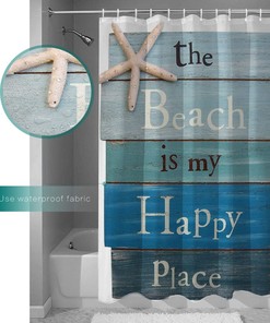 Seaside Scene Shower Curtain with Seashell and Starfish Print for Bathroom - Fabric Shower Curtain for Bathrooms