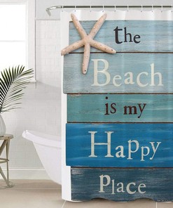 Seaside Scene Shower Curtain with Seashell and Starfish Print for Bathroom - Fabric Shower Curtain for Bathrooms