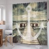 Seaside Walk Anchor Waves Print Shower Curtain, Waterproof Bathroom Decor with Seascape Quotes